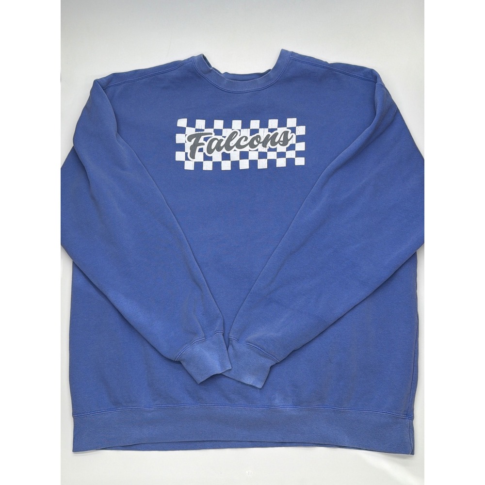 Comfort Colors Falcons Checkered Blue Sweatshirt Mens‎ 2XL Garment Dye Crewneck